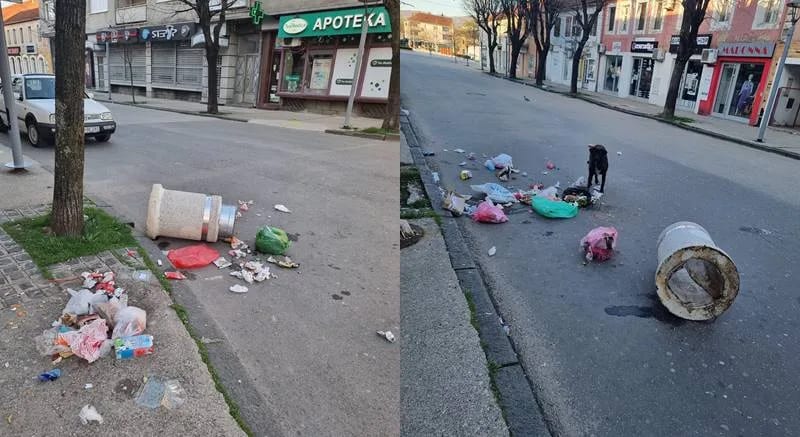 Oborene i uništene korpe za otpatke