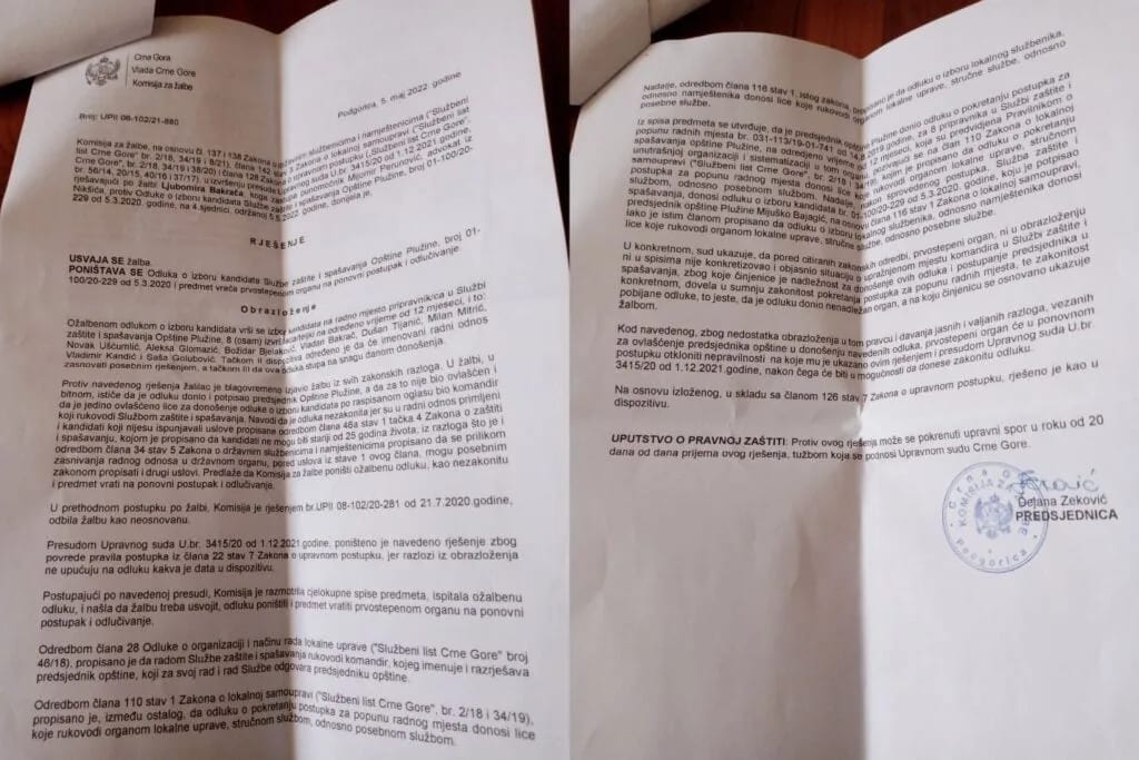 Bakrač čeka izvršenje odluke Komisije za žalbe, dok Opština Plužine čeka lokalne izbore