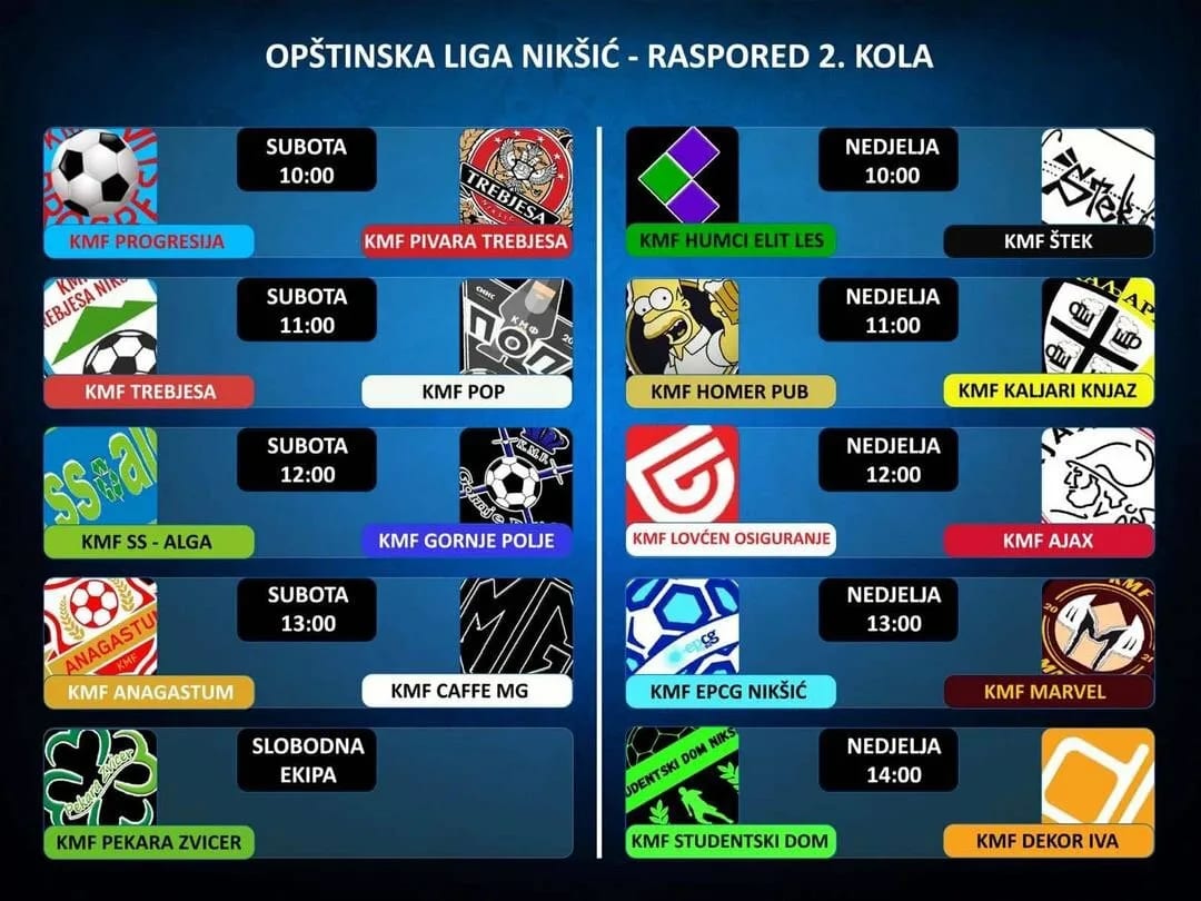 Opštinska liga: Parovi i satnica drugog kola