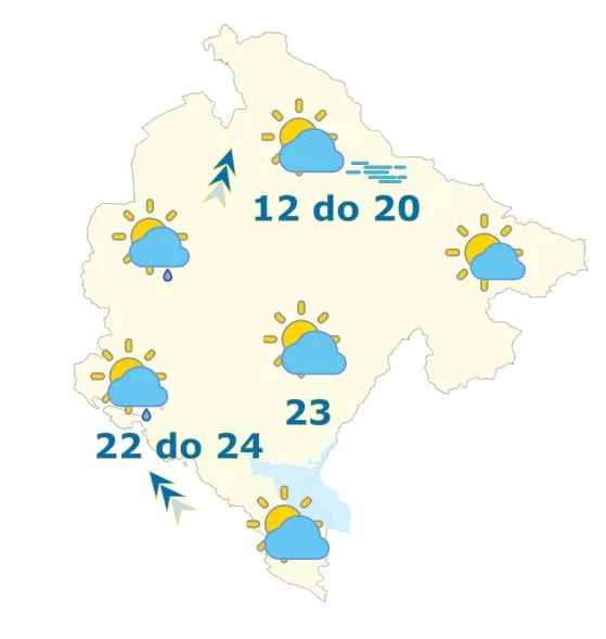Sjutra promjenljivo oblačno, poslijepodne mjestimično kiša