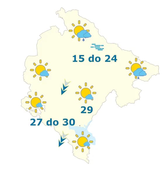 Sjutra na jugu pretežno sunčano, na sjeveru moguća kiša
