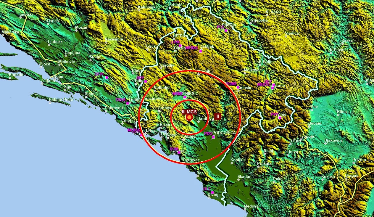 Kod Nikšića zemljotres jačine 3.2 stepena po Rihteru