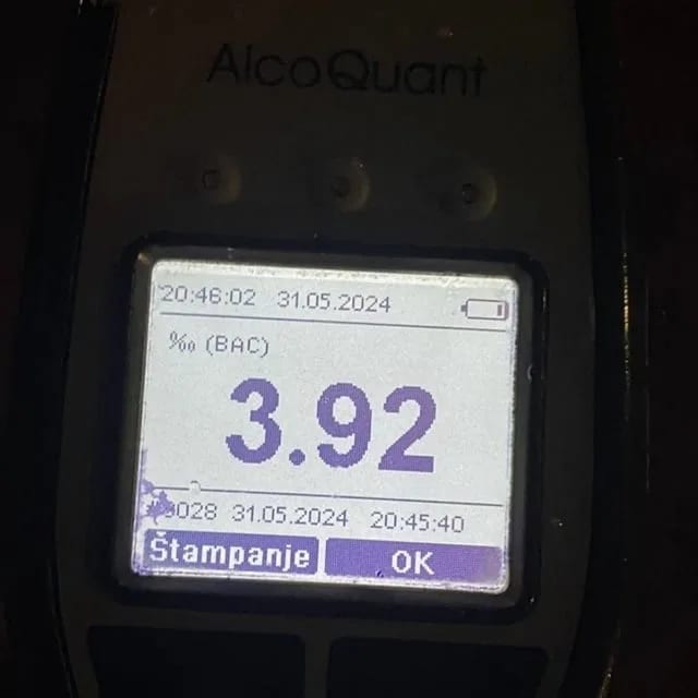 Uhapšen jer je vozio sa 3,92 promila alkohola u krvi