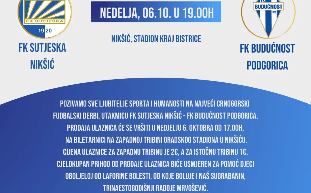 Humanitarni derbi za djecu oboljelu od laforine bolesti