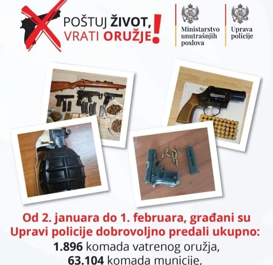 UP: Građani juče predali 55 komada oružja, pet ručnih bombi