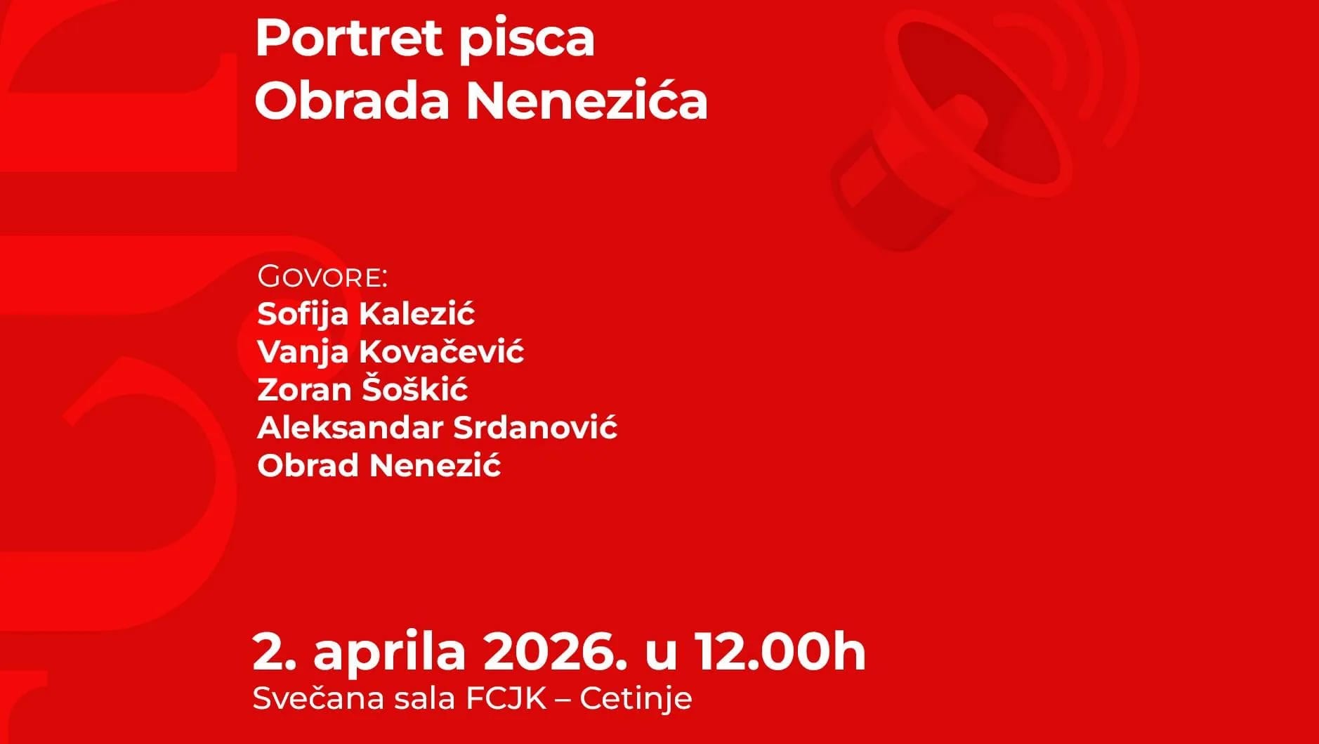 "Portret pisca Obrada Nenezića" na FCJK