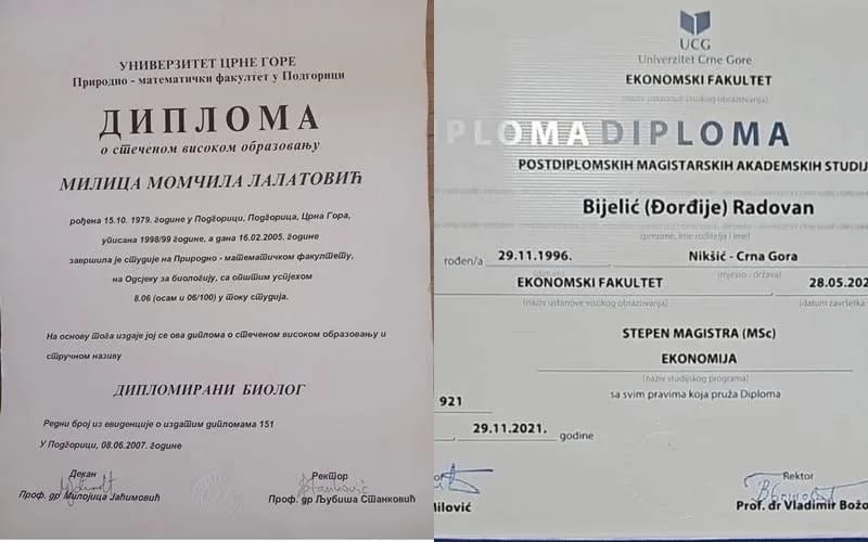 Lalatović Žižić i Bijelić objavili fakultetske diplome, pozvali i druge funkcionere da učine isto
