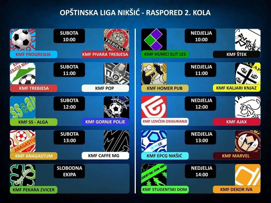 Opštinska liga: Parovi i satnica drugog kola