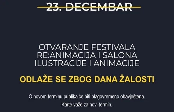 Otvaranje Festivala (RE)animacija otkazano zbog Dana žalosti