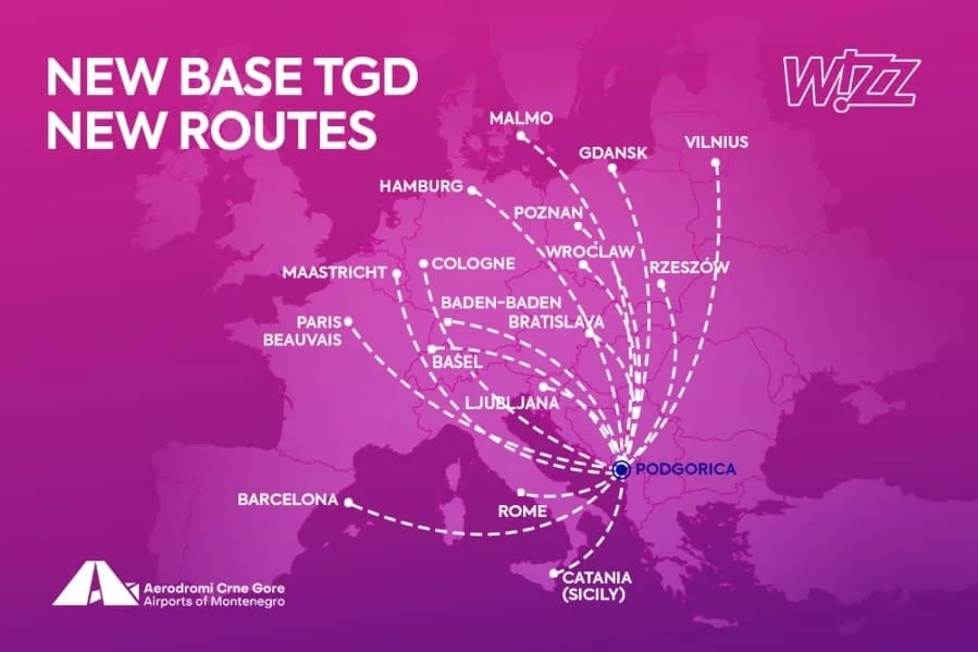 Wizz Air 30. marta otvara bazu u Podgorici i uvodi 17 novih ruta