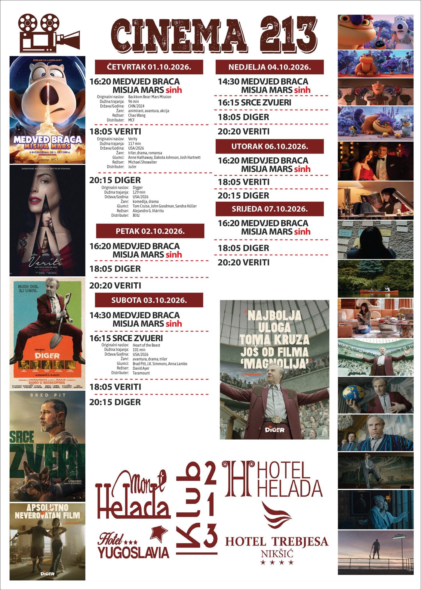 Novi repertoar bioskopa Cinema 213