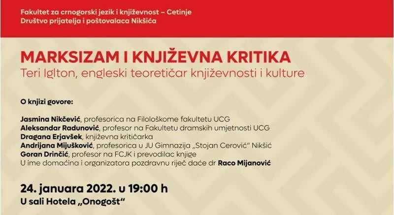Promocija knjige "Marksizam i književna kritika" večeras u hotelu Onogošt