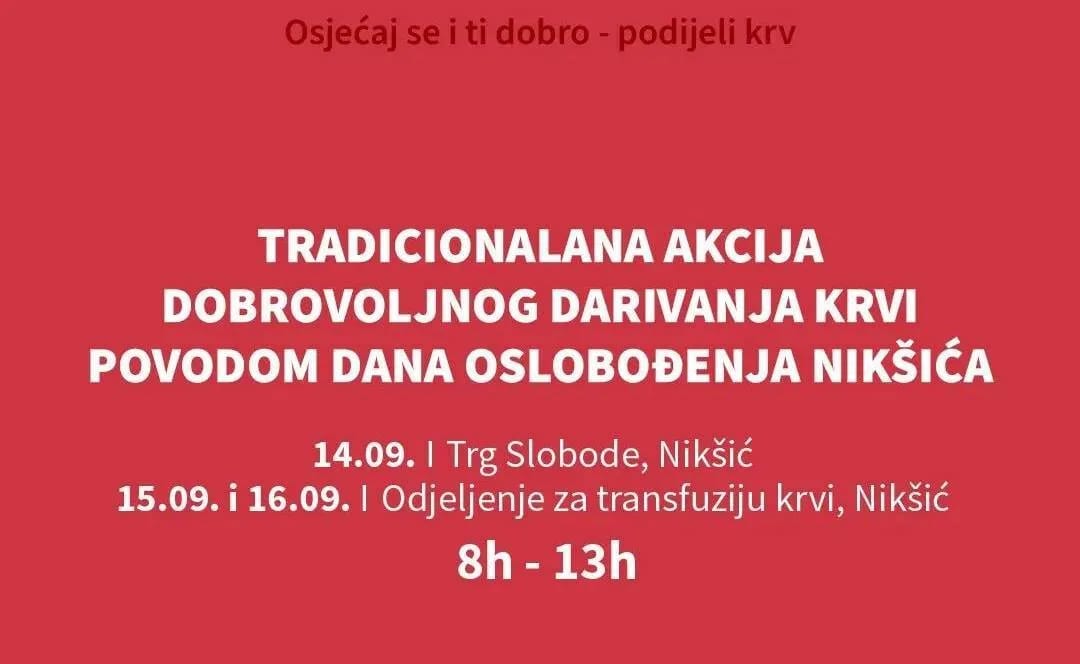 Trodnevna septembarska akcija dobrovoljnog davanja krvi