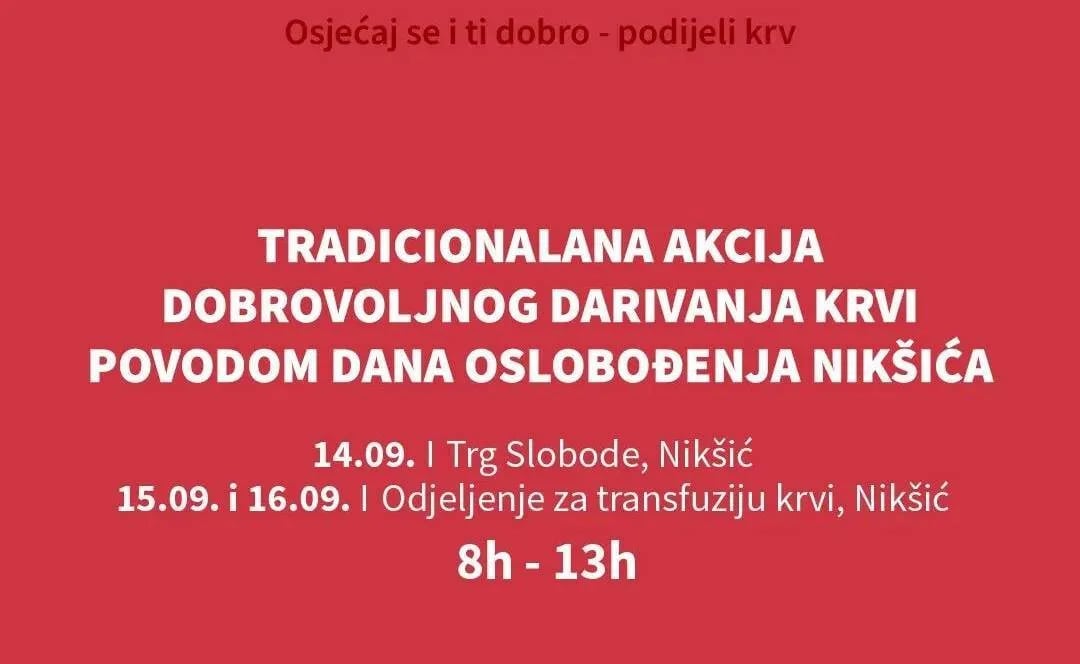 Trodnevna septembarska akcija dobrovoljnog davanja krvi
