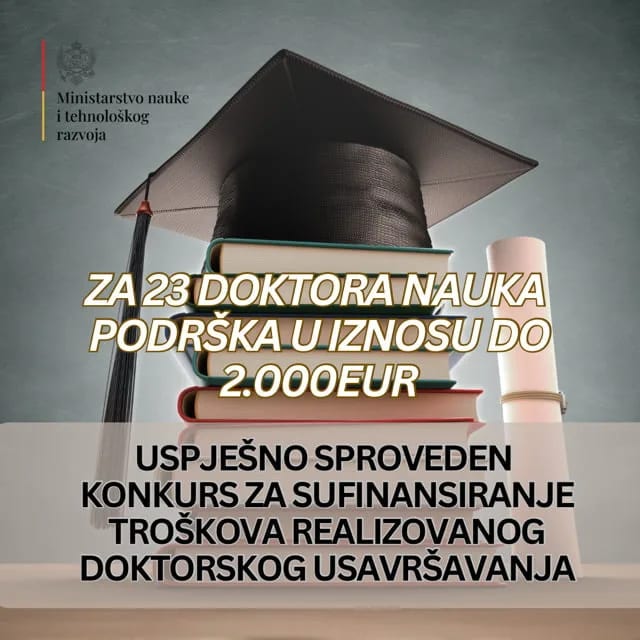 Podrška za 23 doktora nauka u iznosu do 2.000 eura