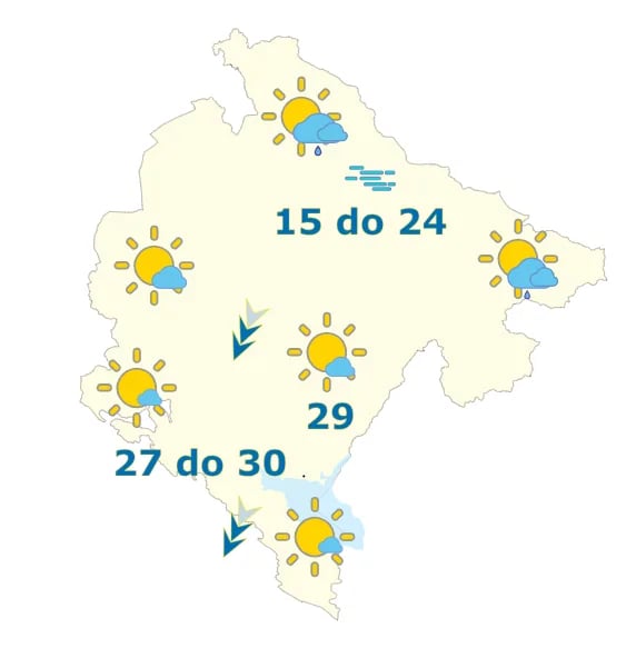 Sjutra na jugu pretežno sunčano, na sjeveru moguća kiša