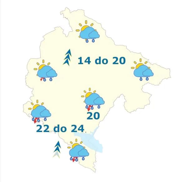 Sjutra umjereno do potpuno oblačno sa kišom