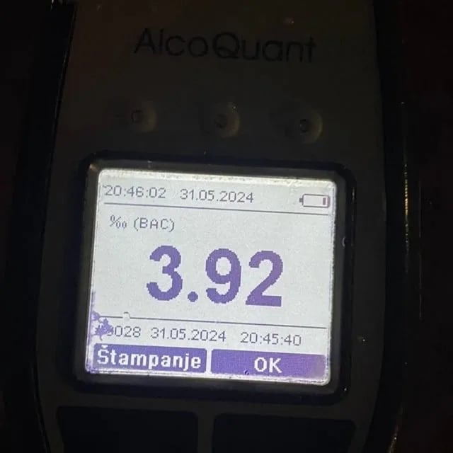 Uhapšen jer je vozio sa 3,92 promila alkohola u krvi
