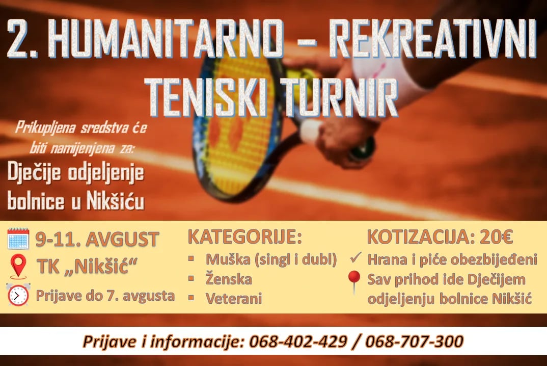 Humanitarni turnir u tenisu od 9. do 11. avgusta