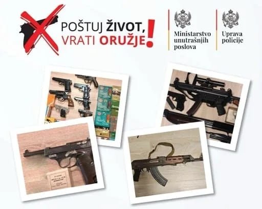 U Nikšiću i Pljevljima juče predato 18 pušaka i pištolja, 148 komada municije i 30 detonatorskih kapisli