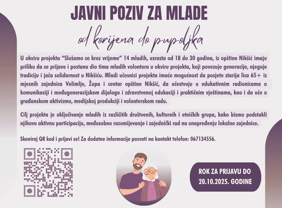 Javni poziv za mlade volontere u Nikšiću: Projekat koji spaja generacije
