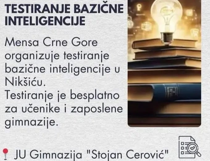 Mensa Crne Gore organizuje testiranje bazične inteligencije u Nikšiću