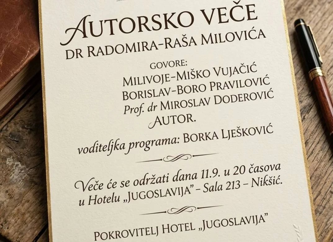Autorsko veče dr Radomira-Raša Milovića u petak u hotelu "Jugoslavija”
