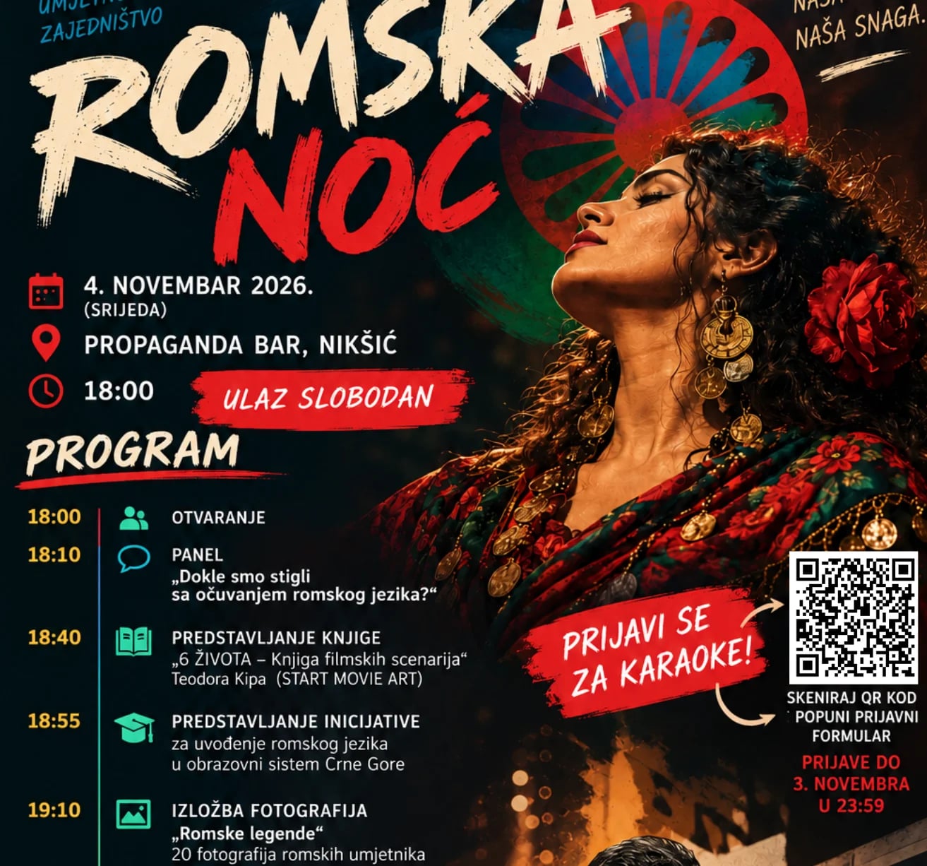 "Romska noć“ u Nikšiću: Panel o očuvanju romskog jezika, izložba, karaoke takmičenje i muzički program